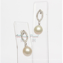 Boucles d&#39;oreilles en perles d&#39;eau douce naturelle 925 9-10mm